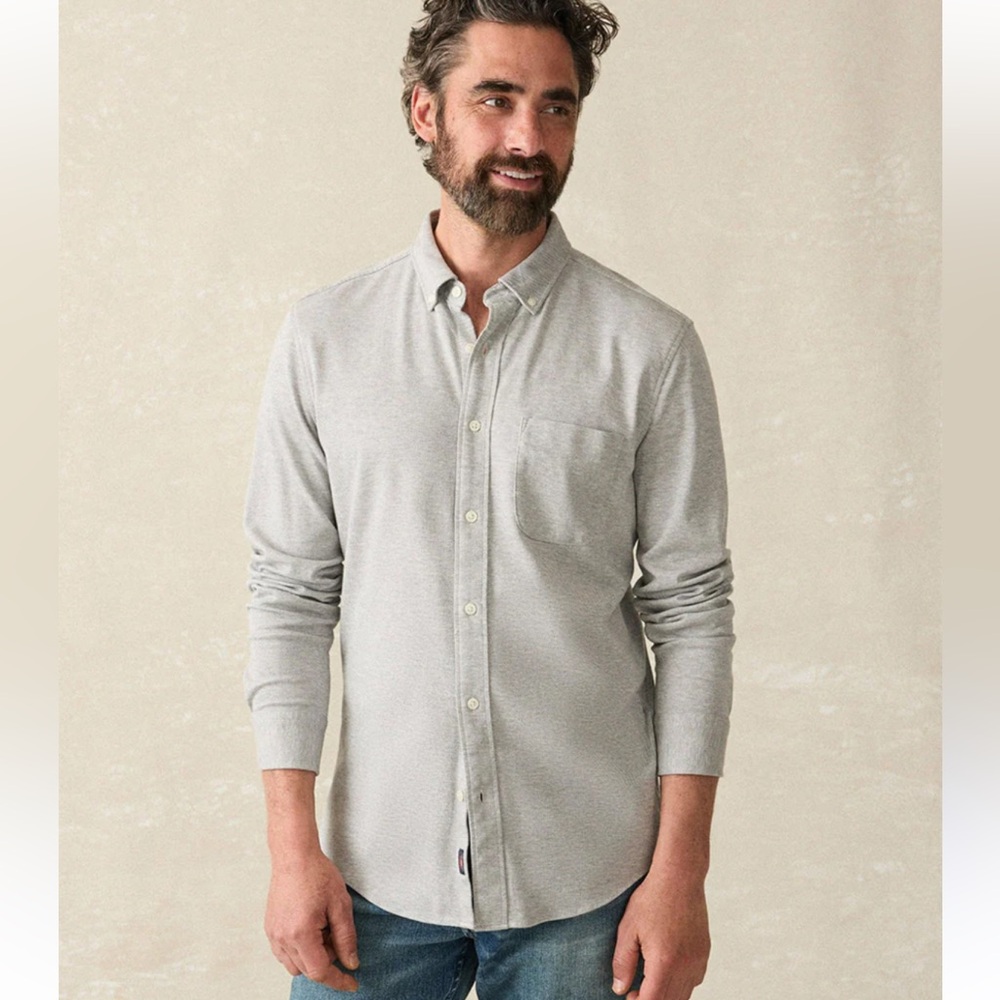 Faherty heathered gray long sleeve button shirt XL